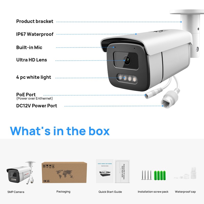 NEW VIKYLIN Full Color Bullet POE 5MP IP CAMERA 3.6MM Outdoor Factory Direct US gallery
