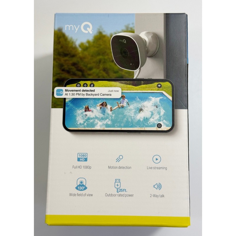 myQ Smart Outdoor Wired Camera Home Security OS White 1080p HD Night Vision gallery