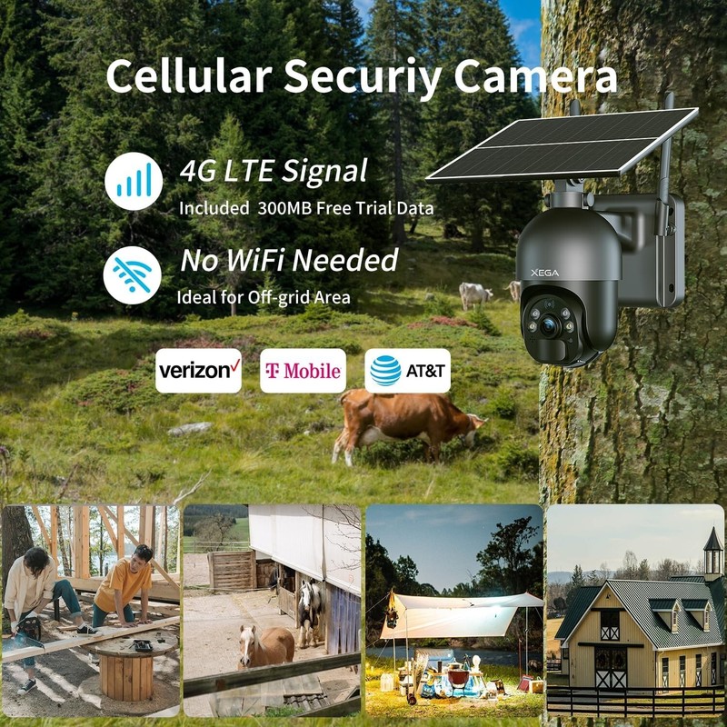 Xega 4G LTE Cellular PTZ Solar Security Camera Outdoor 360° Wireless Solar Cam gallery