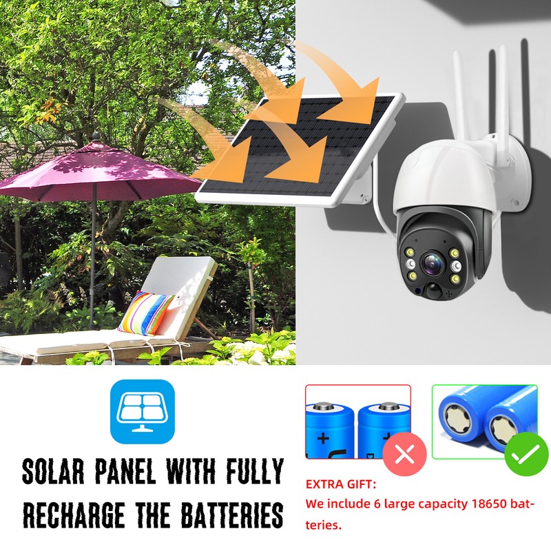 Wireless Solar Power WiFi Outdoor Home Security IP Camera Night Vision HD 2K gallery