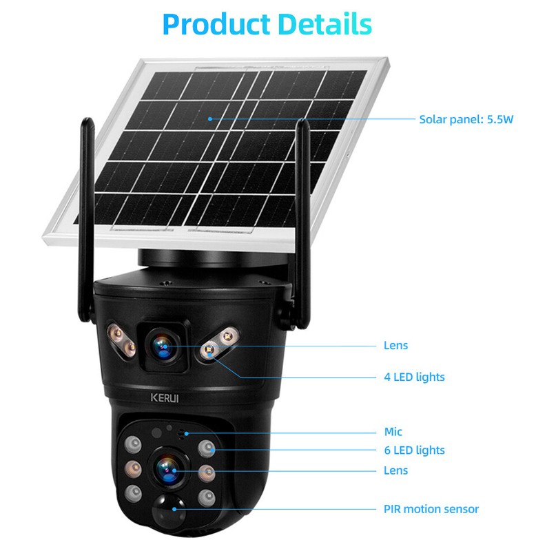 Solar Security Dual Lens Camera Home 6MP Wifi Wireless IP Cam PTZ CCTV 128G Card gallery