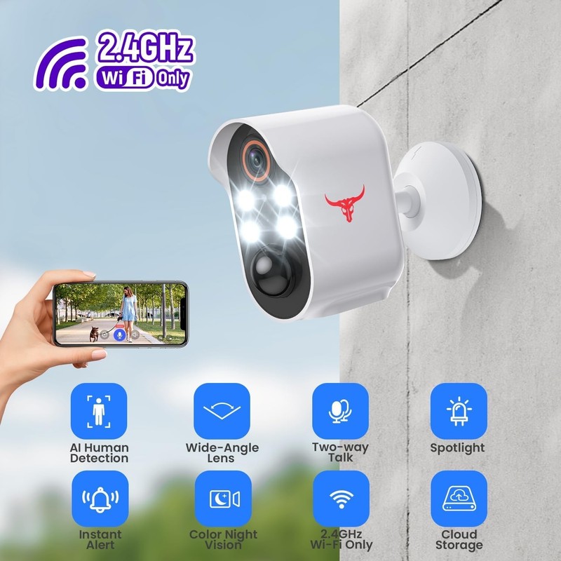 1080p Wireless Security Camera with AI Human Detection, Night Vision, 2-Way T... gallery