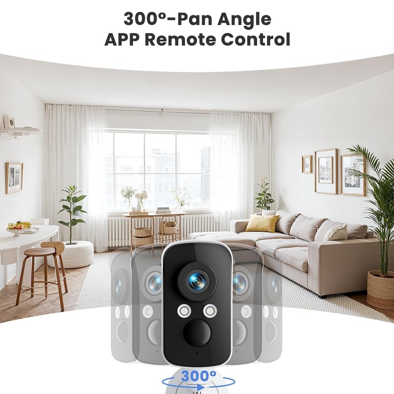 300° Wireless Outdoor Security Camera, 2K Night Vision, AI Detection, 360° View, gallery