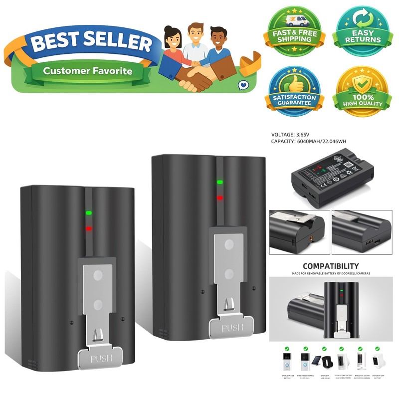 2 Packs V4 6040mAh Rechargeable Battery for Video Doorbell 2/3/4, Video Doorb…