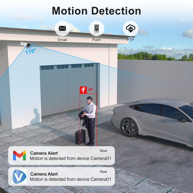 Anpviz 4MP PoE IP Bullet Camera Mic Audio 2.8mm 108° Smart Night Vision Onvif gallery