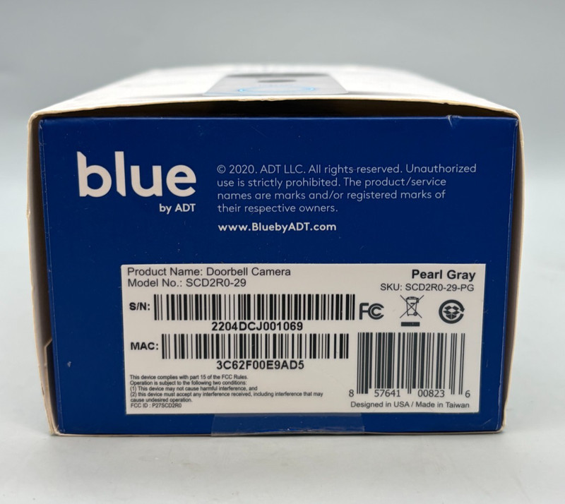 Blue ADT Video Doorbell Camera Pearl Gray - Sealed gallery