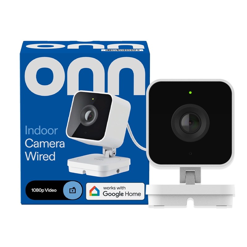 onn Indoor Camera Wired, 1080p HDR Video, with Google Home and Gemini