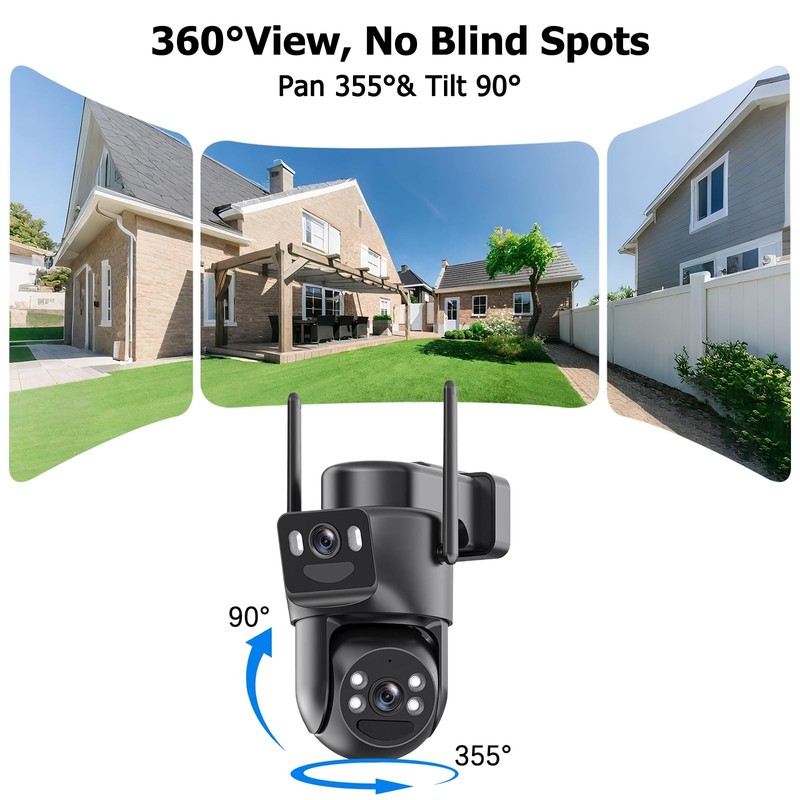 Dual Lens Solar Security Cameras Wireless Outdoor, 360° View Pan/Tilt Home Se... gallery