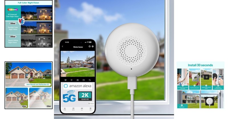 Wireless 2K Window Dome Camera - 24/7 Security, Color Night Vision & 2-Way Audio gallery