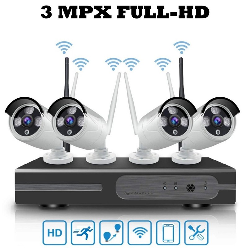 Wireless IP System 3MPX NVR 4Channel 4 Cameras Pro