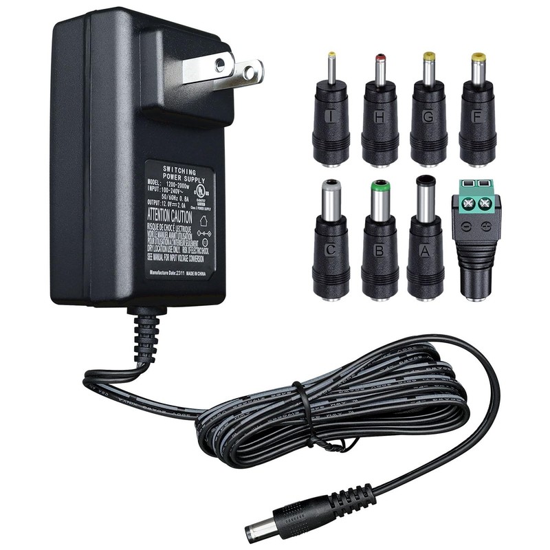 6FT UL 12V 2A 2000mA 24W Power Supply Adapter with 8 Tips 12V2A+8 Connectors