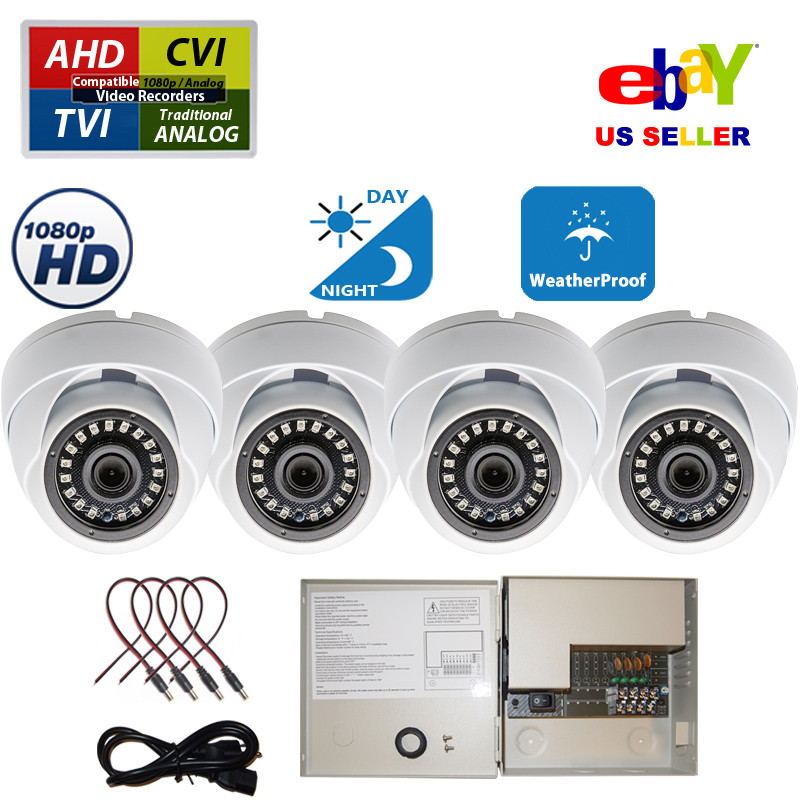 4x HD Outdoor Indoor CCTV Night Vision Camera 1080p AHD CVI TVI & Power Supply