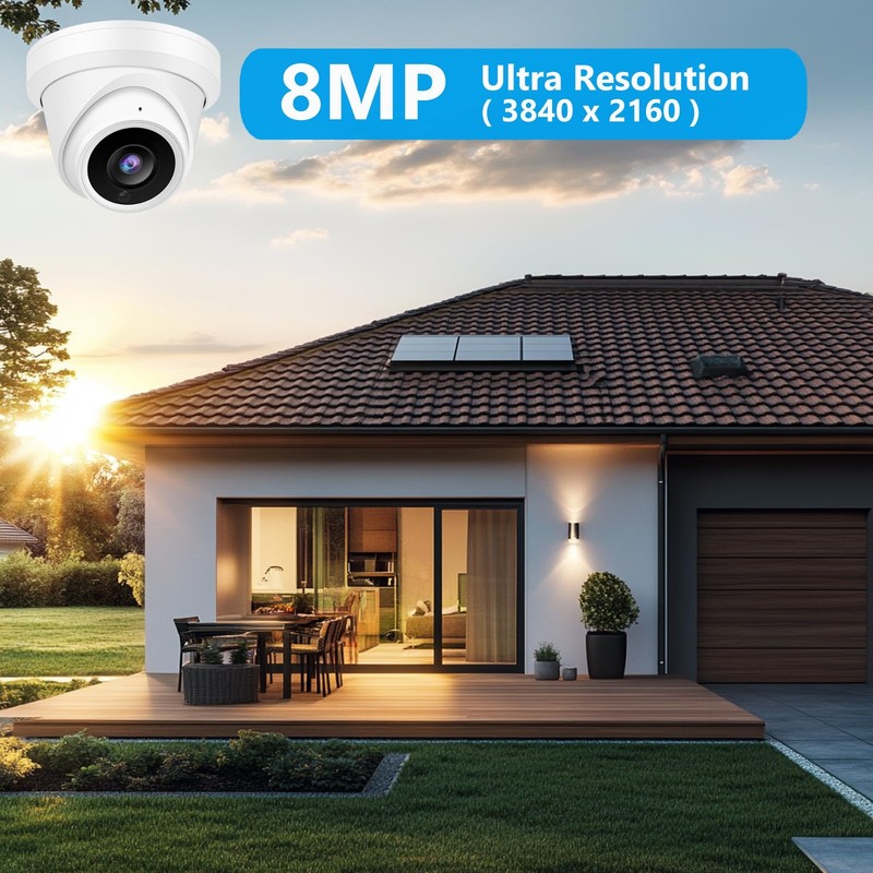 8MP 4K PoE IP Turret Outdoor 98Ft IR Night Vision, 2.8mm Wide Angle 105° FOV,... gallery