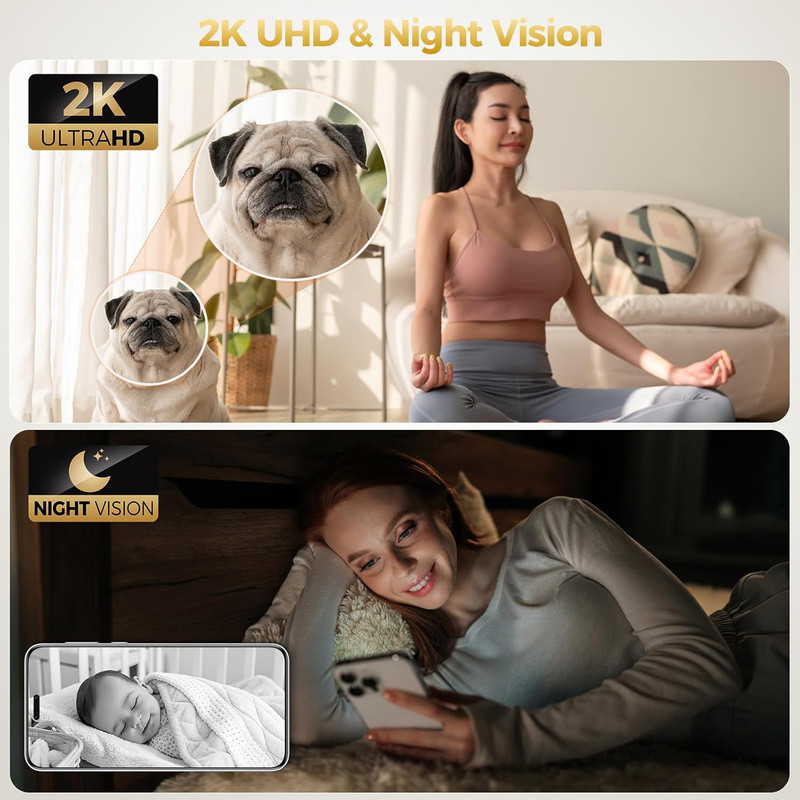 ZEEPORTE 2K Indoor Cameras for Home Security - Baby Monitor and Dog Pet Camera w gallery