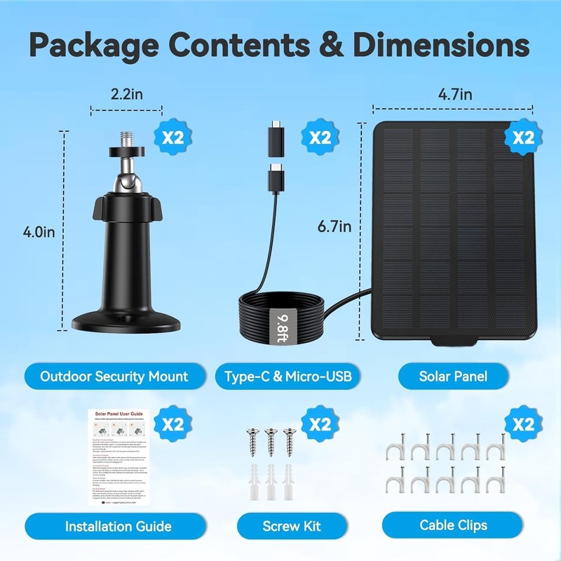 3W Solar Panel for Battery-Powered Security Cameras,USB-C & Micro USB Solar C... gallery
