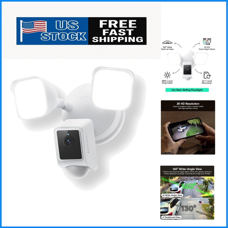 Smart Floodlight Camera with Motion Sensor & Alexa/Google Support - 2K HD