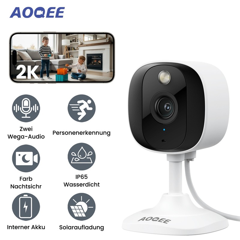 AOQEE 2K 3MP Out/Indoor WiFi Security Camera Color Night Vision Human Detection