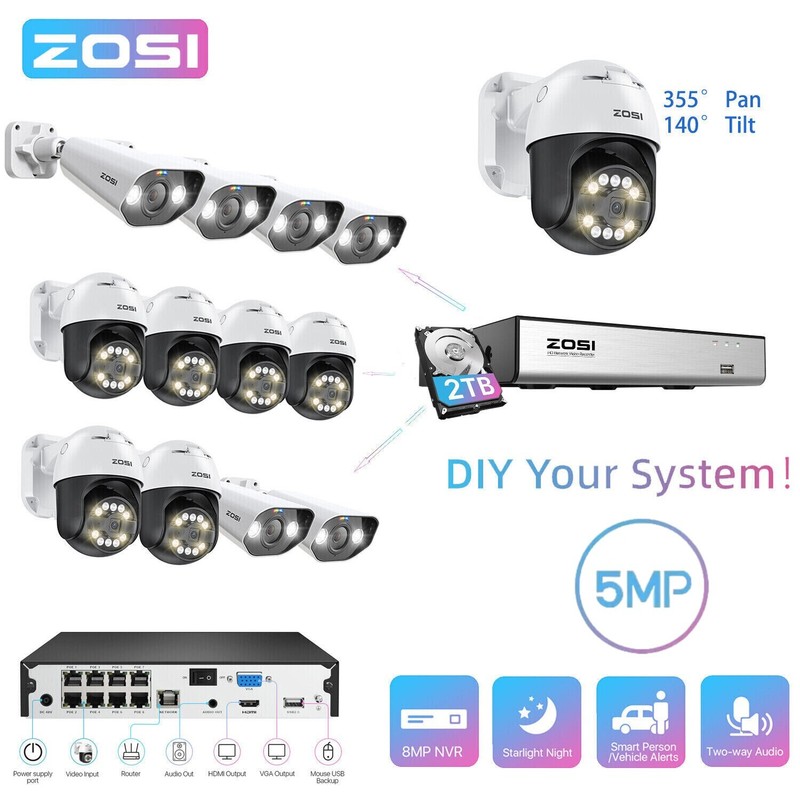 ZOSI 8MP 8CH NVR 5MP POE Security Camera System PT AI Track AI Face/Car Detect