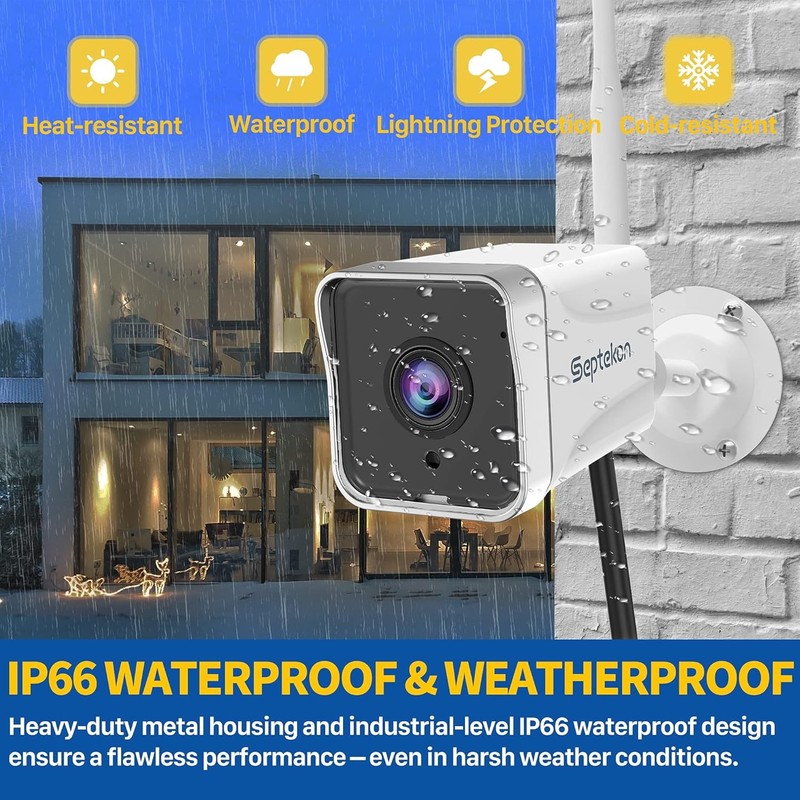 Septekon 4 Pack Outdoor Security Camera 2K，WiFi Cameras for 4 Pack, White gallery