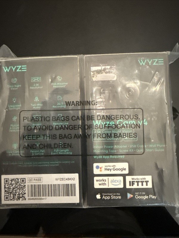 2Wyze Cam v4 WYZEC4 2.5K Color Night Vision Indoor/Outdoor Wired Security Camera