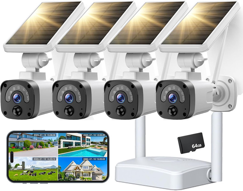 4MP Solar Security Cameras Wireless Outdoor, 10X Zoom, Set 4 Camaras De Segurida