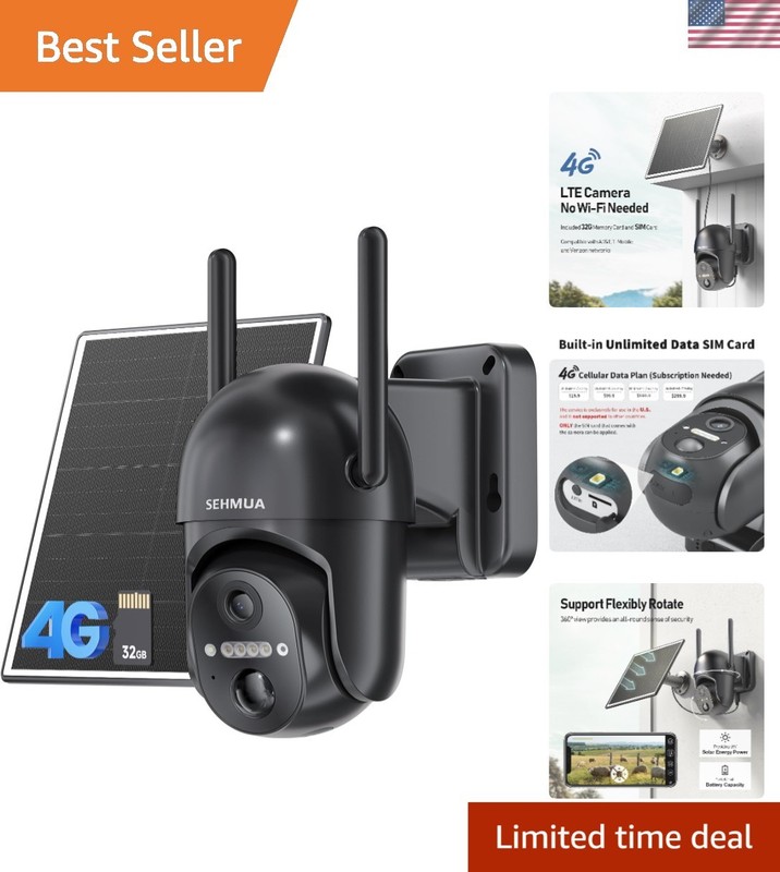 No Wi-Fi Needed: 4G LTE Solar Security Camera with 360° Live View & Night Vision
