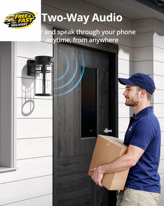 Outdoor Porch Light Security Camera, 2K HD Live View Wi-Fi Human Detection, Pan gallery