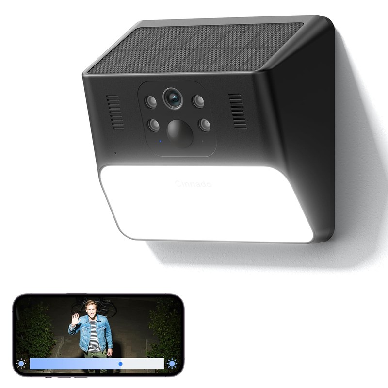 Cinnado Outdoor Camera Wireless-2.4G 2K Solar Wall Light Cameras for Black