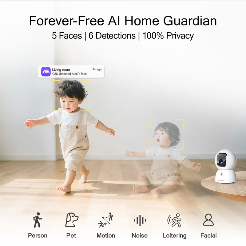3K Indoor Home Camera W/ No Monthly Fees AI Tracking&Face ID, Pet/Dog Camera Ind gallery