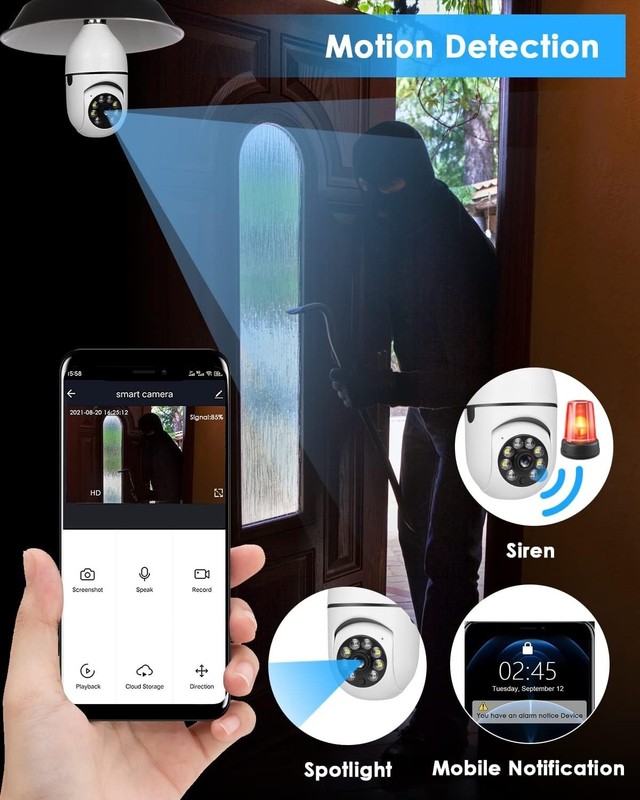 2x WiFi Bombilla Camara Inalambrica De Seguridad Para Casa Espia Vigilancia Foco gallery