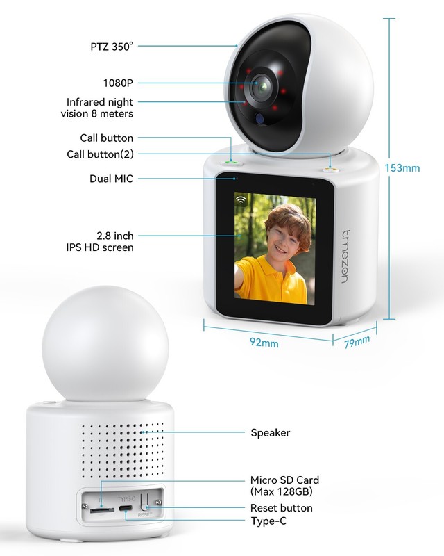 Two Way Video Calling Camera, 2K Pet Camera Indoor with Phone App One Click Call gallery
