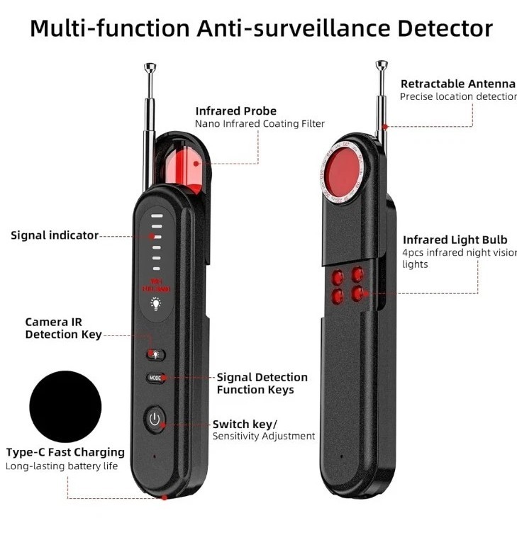 2025 Hidden Camera Detector – 4-in-1 Bug Detector for Travel & Office Privacy