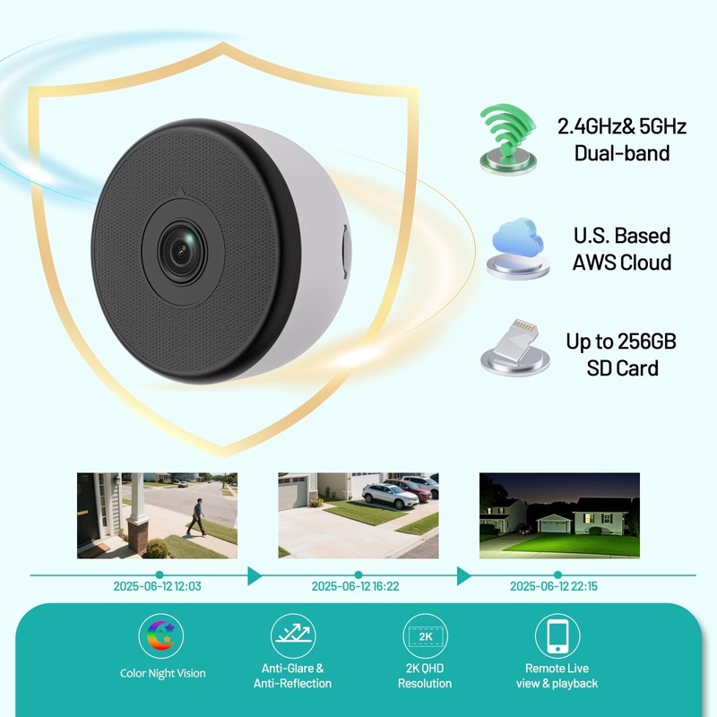 2K Indoor Dome Security Camera, WiFi 5GHz/2.4GHz, Night Vision, Motion Detection gallery