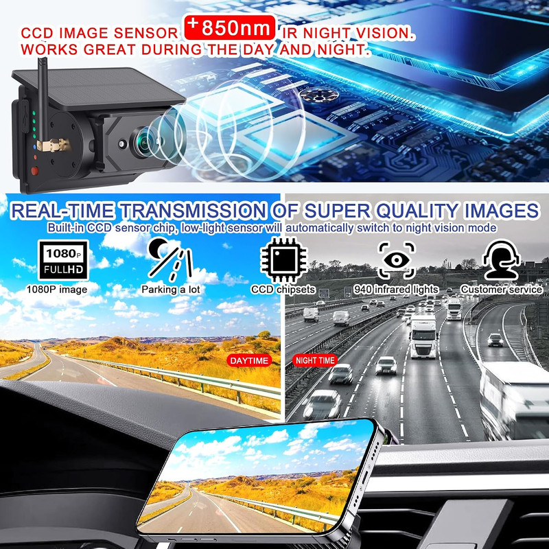 Solar-Powered Wireless Backup Camera with AI Security-Smart Human/Vehicle Detect gallery