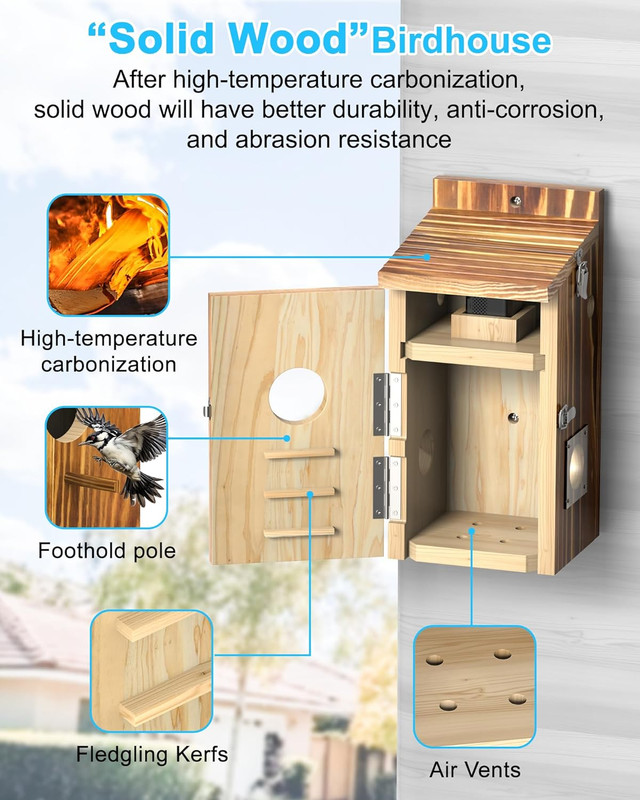 Bird House with Camera Solar Powered,2K HD Wi-Fi Bird Watching, Auto Detect&Noti gallery