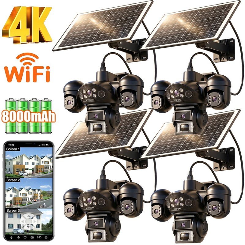 4PCS 3 Lens Camaras De Seguridad Wifi Exterior Inalambrica Con Vision Nocturna