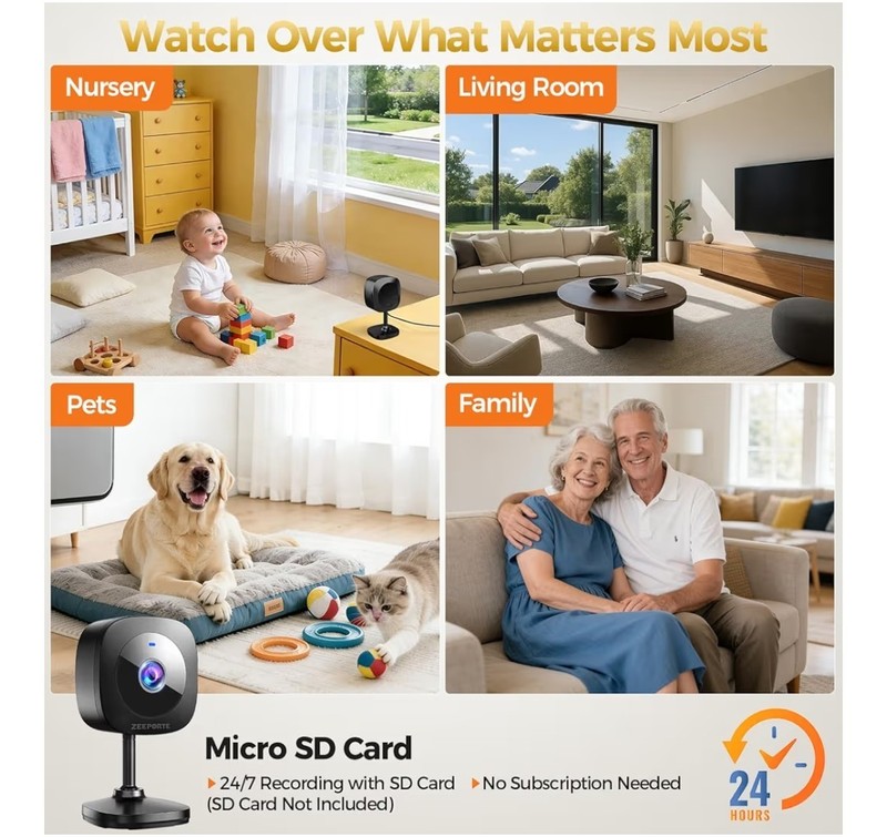 ZEEPORTE 2K Indoor Cameras for Home Security - Baby Monitor and Dog Pet... gallery