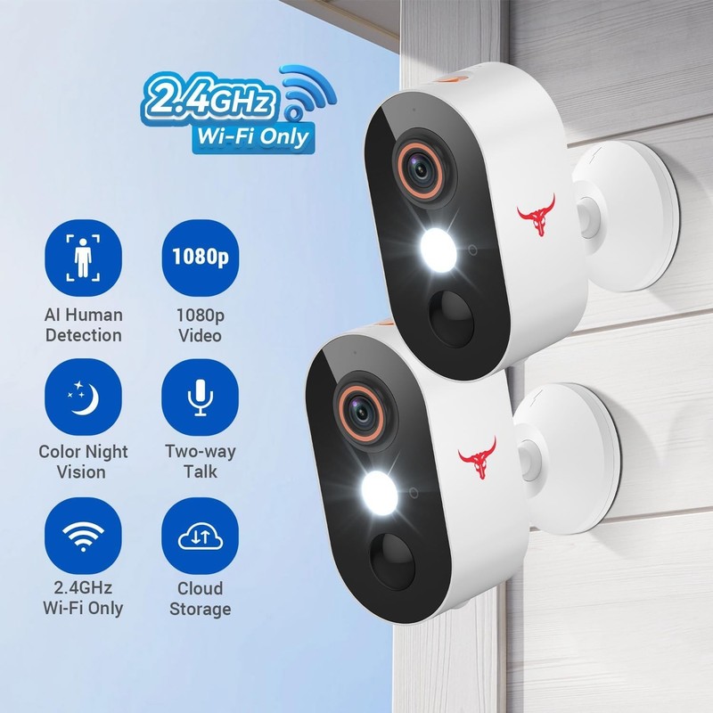 2 Pack Wireless Security Camera System Smart Night Vision Outdoor WiFi Cameras gallery
