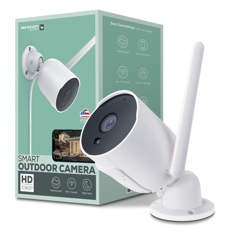Merkury Smart Outdoor Camera 1080p Weatherproof Security Cam White