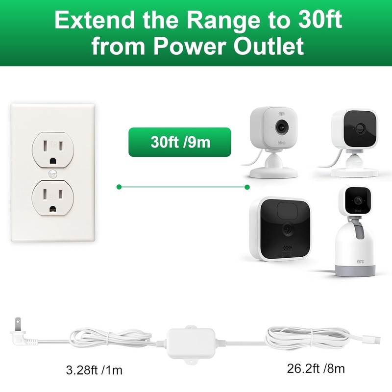 Extra Long Power Cord for Blink XT3/XT2/Mini - White gallery