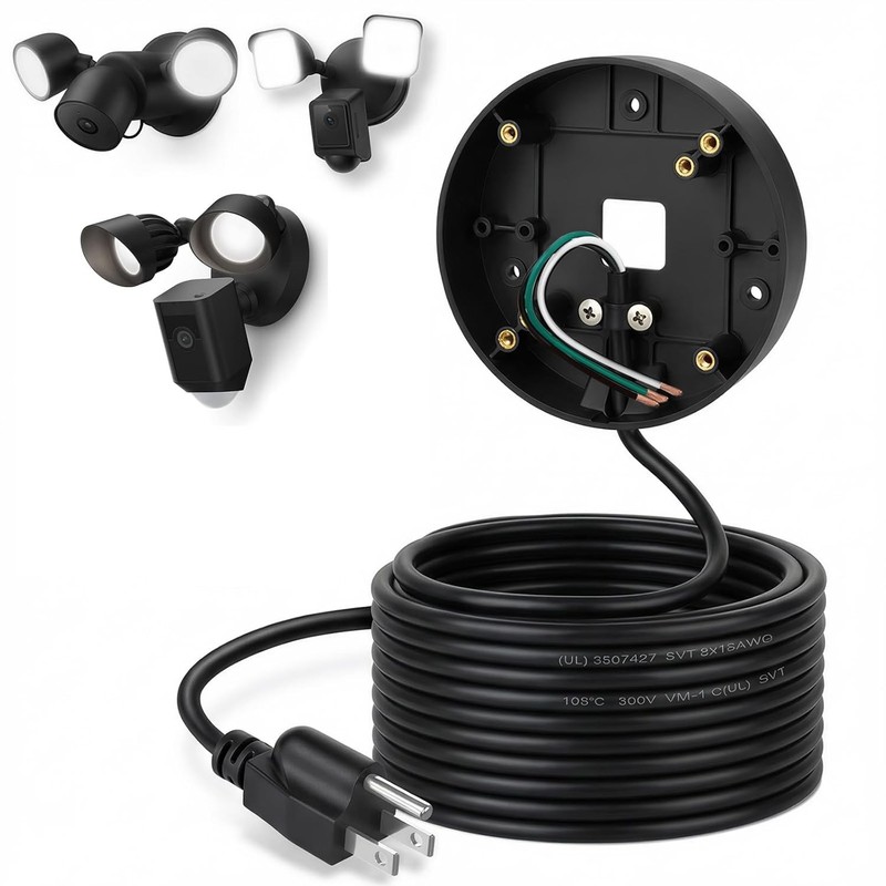 Reliable 30ft/9M Power Cord for Floodlight Cameras - Easy Installation, Black gallery