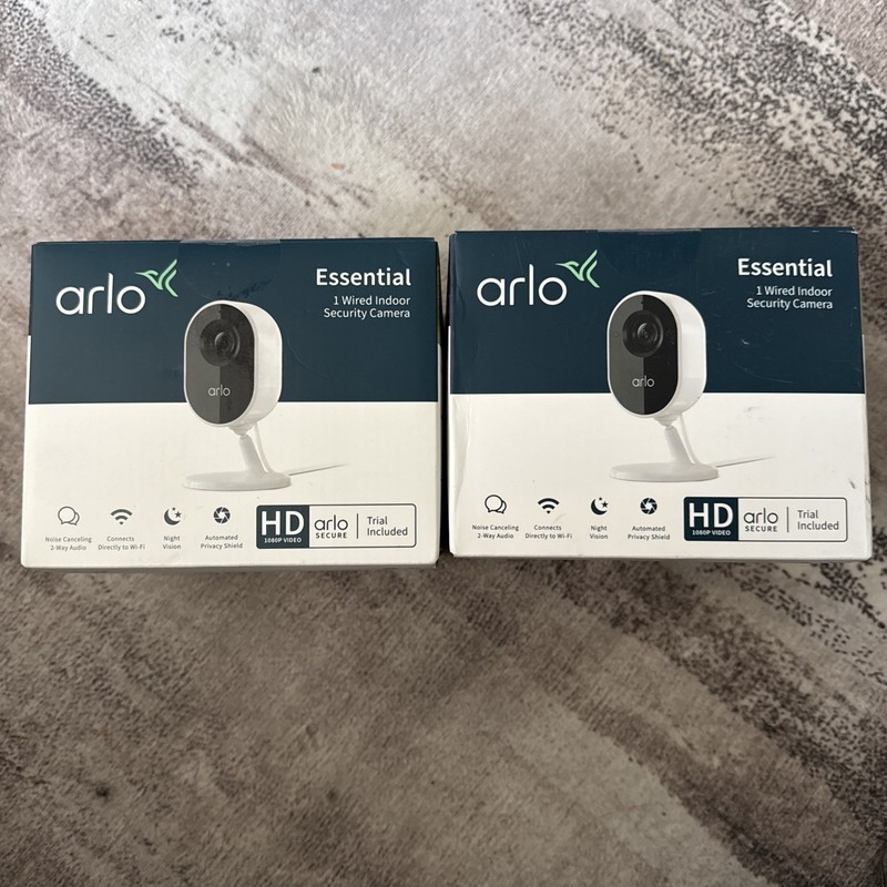 Arlo Essential 1 Wired Indoor Security Camera -White (VMC2040-100NAS) LOT OF TWO