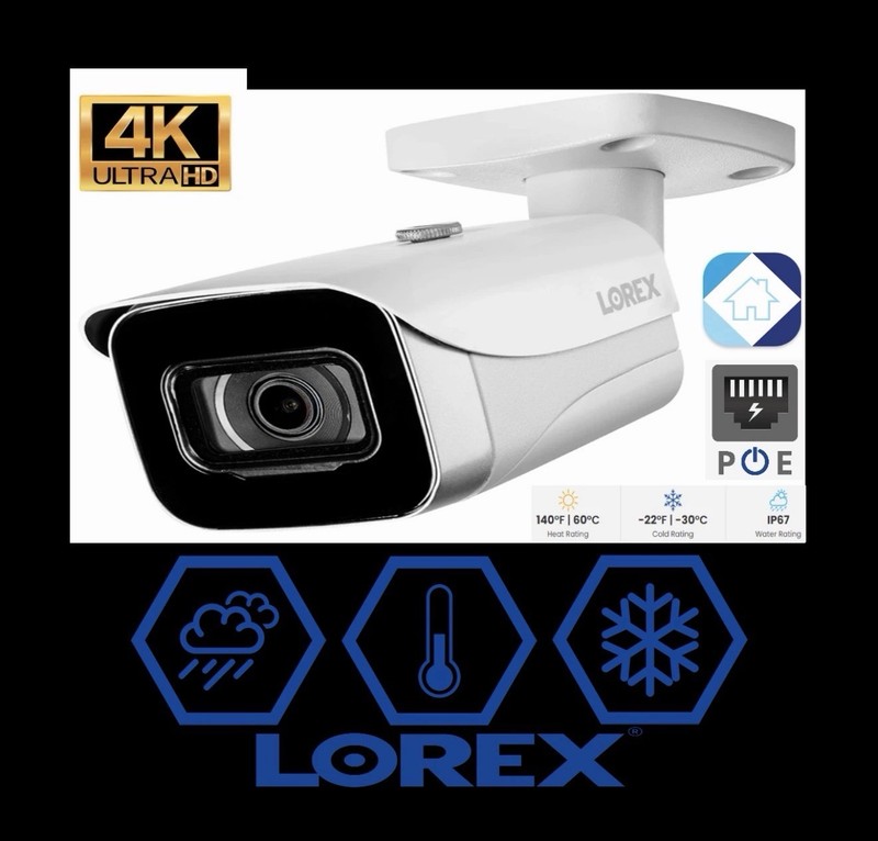 Lorex 4K Ultra HD IP PoE Add-On Indoor/Outdoor Bullet Security Camera E841CA-E
