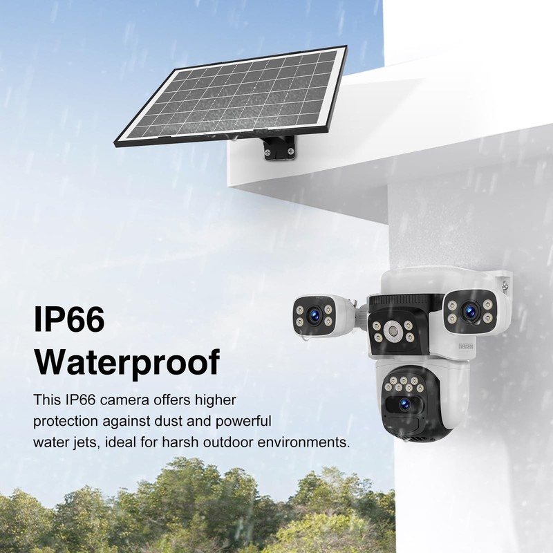 Solar Wireless Triple Lens WiFi PTZ Security Camera, Three Cameras in One, Si... gallery