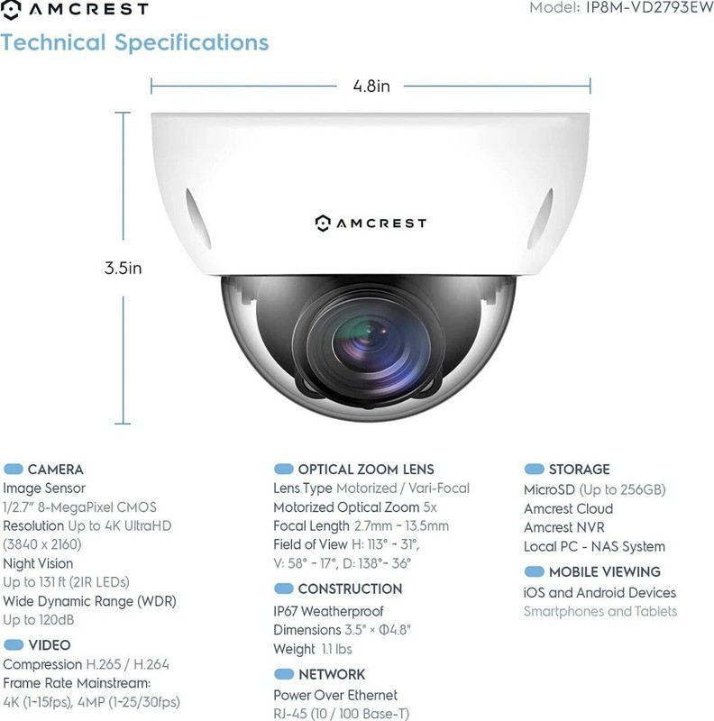 Amcrest 4K 8MP Varifocal POE IP Security Camera IP8M-VD2793EW White Optical Zoom gallery