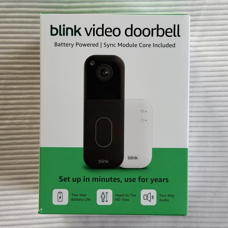 Blink Video Doorbell with Sync Module Core Battery Head-to-Toe HD View Black NIB