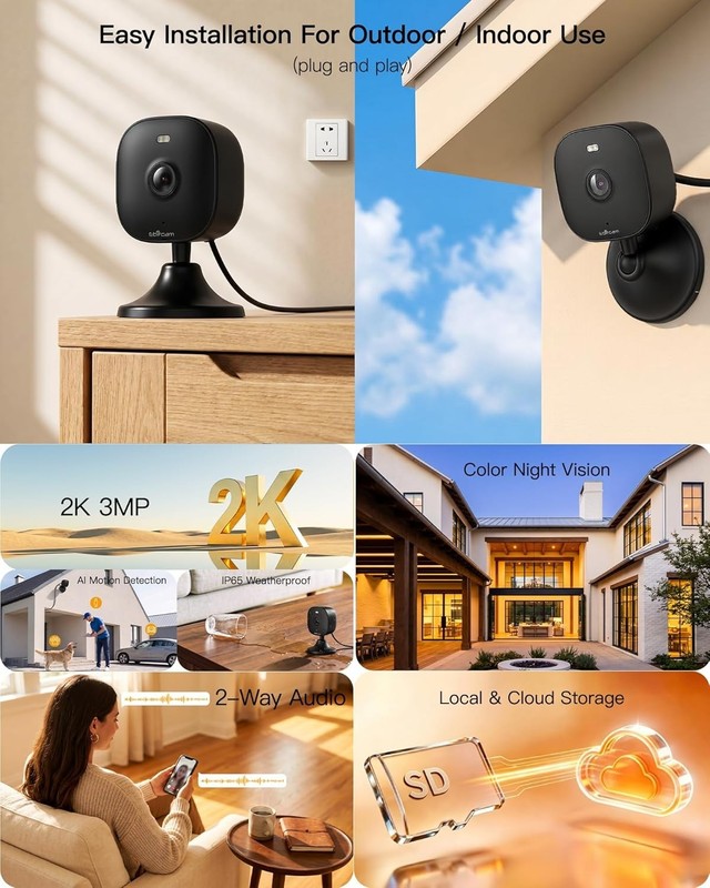 2K Cameras for Home Security, Plug-in Security Camera with/Color Night Vision gallery