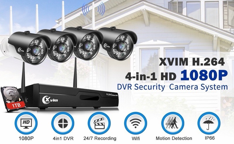 Wireless Security Camera System 1080P 4CH DVR 4 Cameras 1TB HDD Night Vision