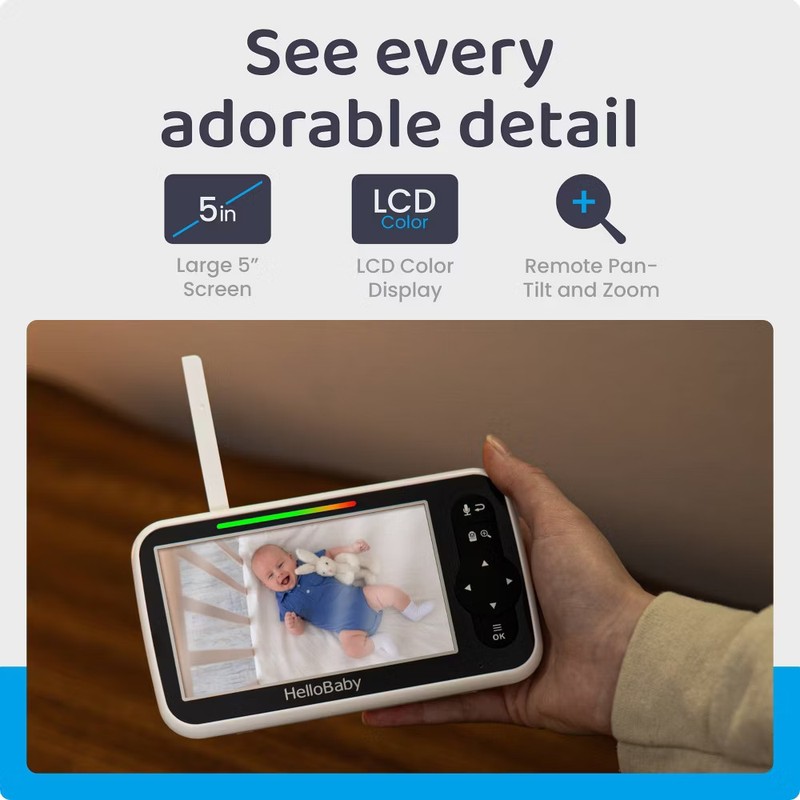 HelloBaby 5" Video Baby Monitor with Remote Pan-Tilt-Zoon (HB6251) - White gallery