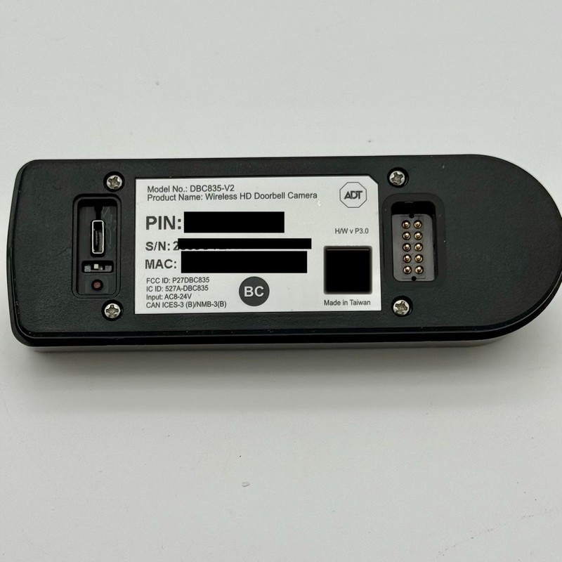 ADT DBC835-V2 Wireless HD Video Doorbell Camera w/ Mount Plate Tested Working gallery